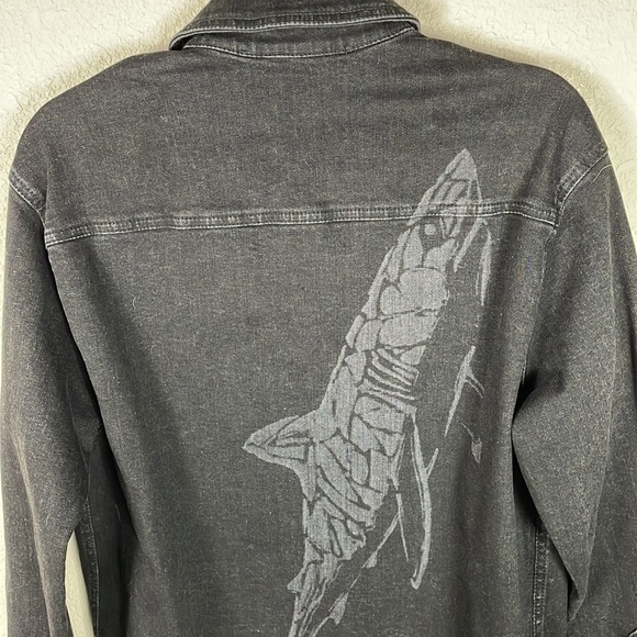 NWT Marcell Von Berlin Black Denim Button Front Jacket Shark Back Streetwear - Picture 3 of 12